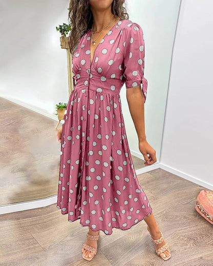 🥰Nieuwe producten Hot Sale 45% KORTING🌹Polka Dot-jurk met diepe V-hals