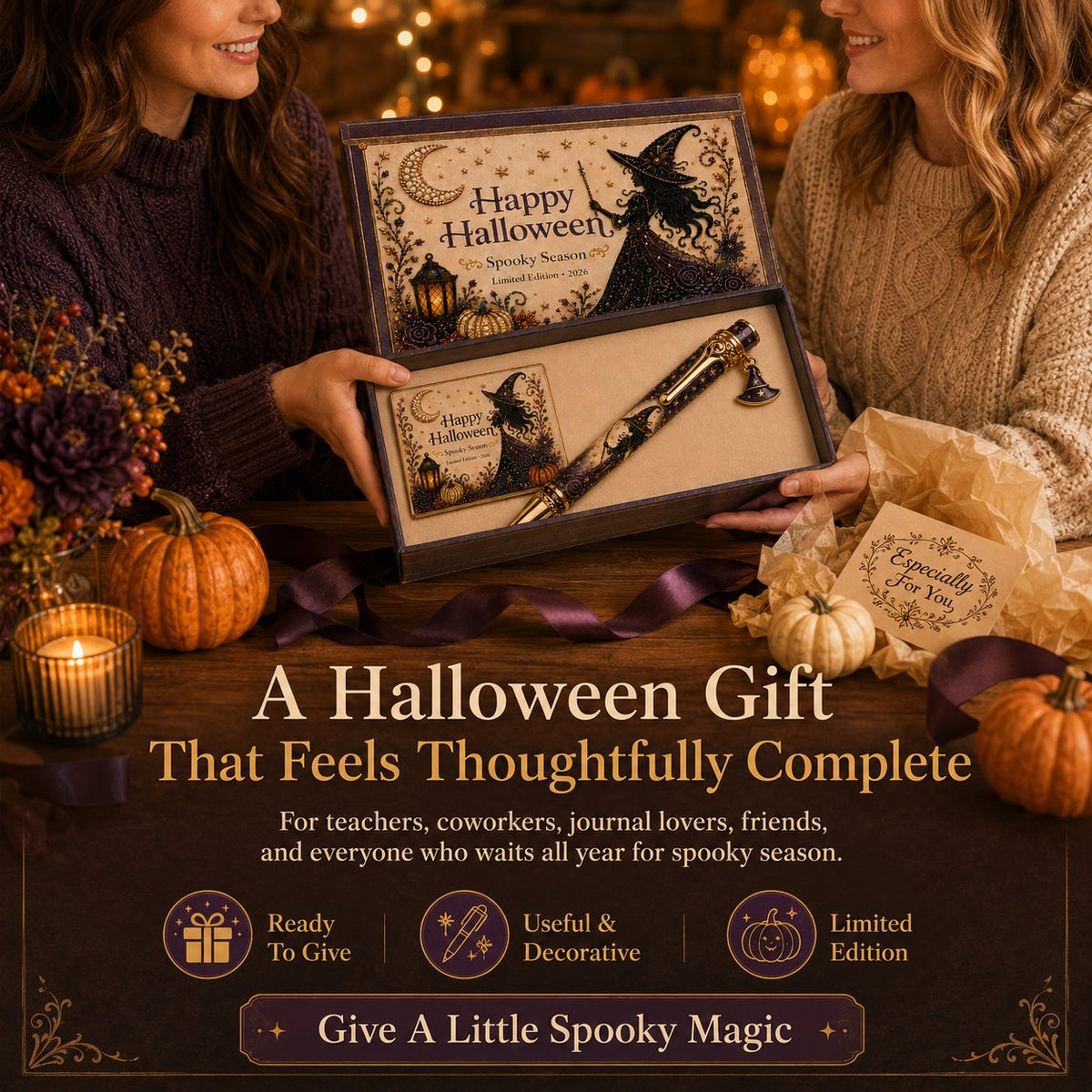 🎃🔮 Griezelige Halloween-pen-cadeauset | Decoratieve pen, bijpassende herinneringskaart en bijpassende geschenkdoos in 3 limited edition-uitvoeringen ✨