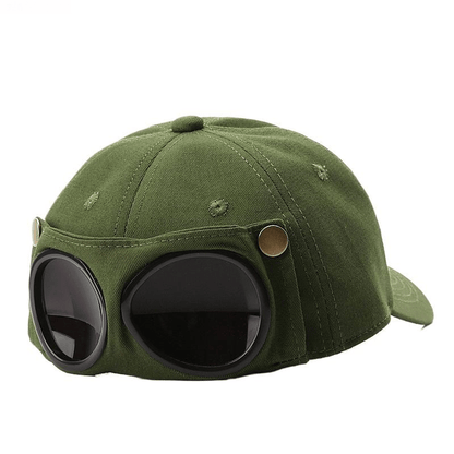 🤣 Baseballpet in pilotenstijl — Unieke vakjes voor zonnebrillen en vintage metalen details! 🧢✨