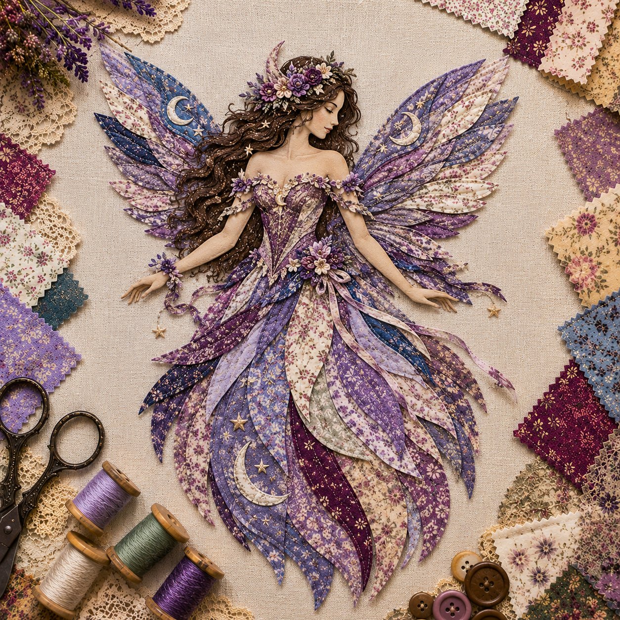 🧚‍♀️🌸 Premium DIY-pakket ‘Fairy Patchwork’ | Hoogwaardige gelaagde stof met bloemenvleugels – DIY handgemaakte fantasiewanddecoratie ✨