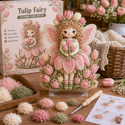 🔥HOT SALE 49% KORTING – 🌸🧚‍♀️ Flower Fairy 3D-stof-poke-art-set | Naai-vrij knutselproject van zachte stof met een reliëfbloemmotief en een kant-en-klare feeënversiering ✨
