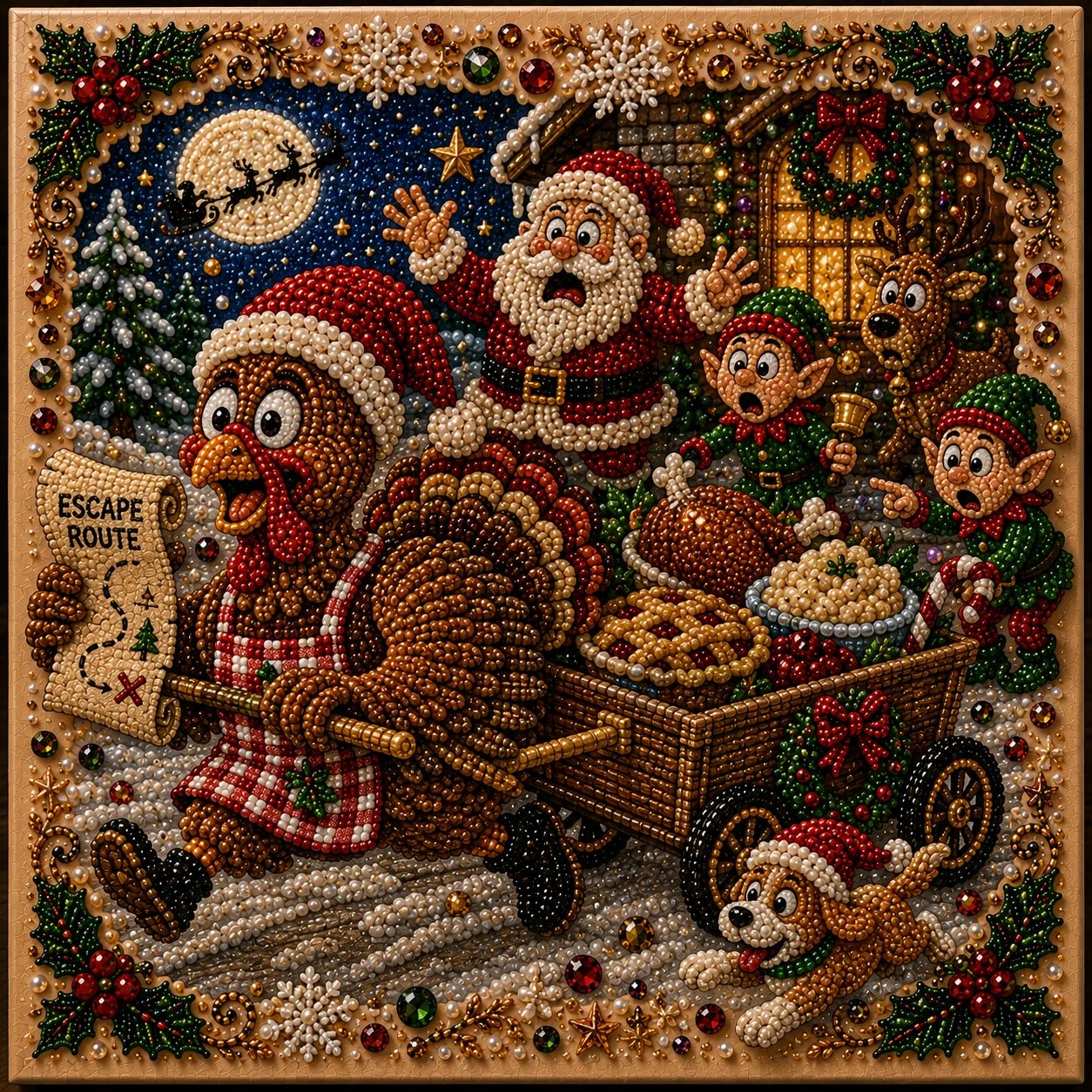 🎄 LAATSTE DAG 49% KORTING – Premium 3D Pearl Absurd Christmas Moments-kunstset | Luxe canvas met flocklaag en krasbestendige, kleurvaste parelkraaltjes – DIY grappige kerstversiering 🎅😂✨