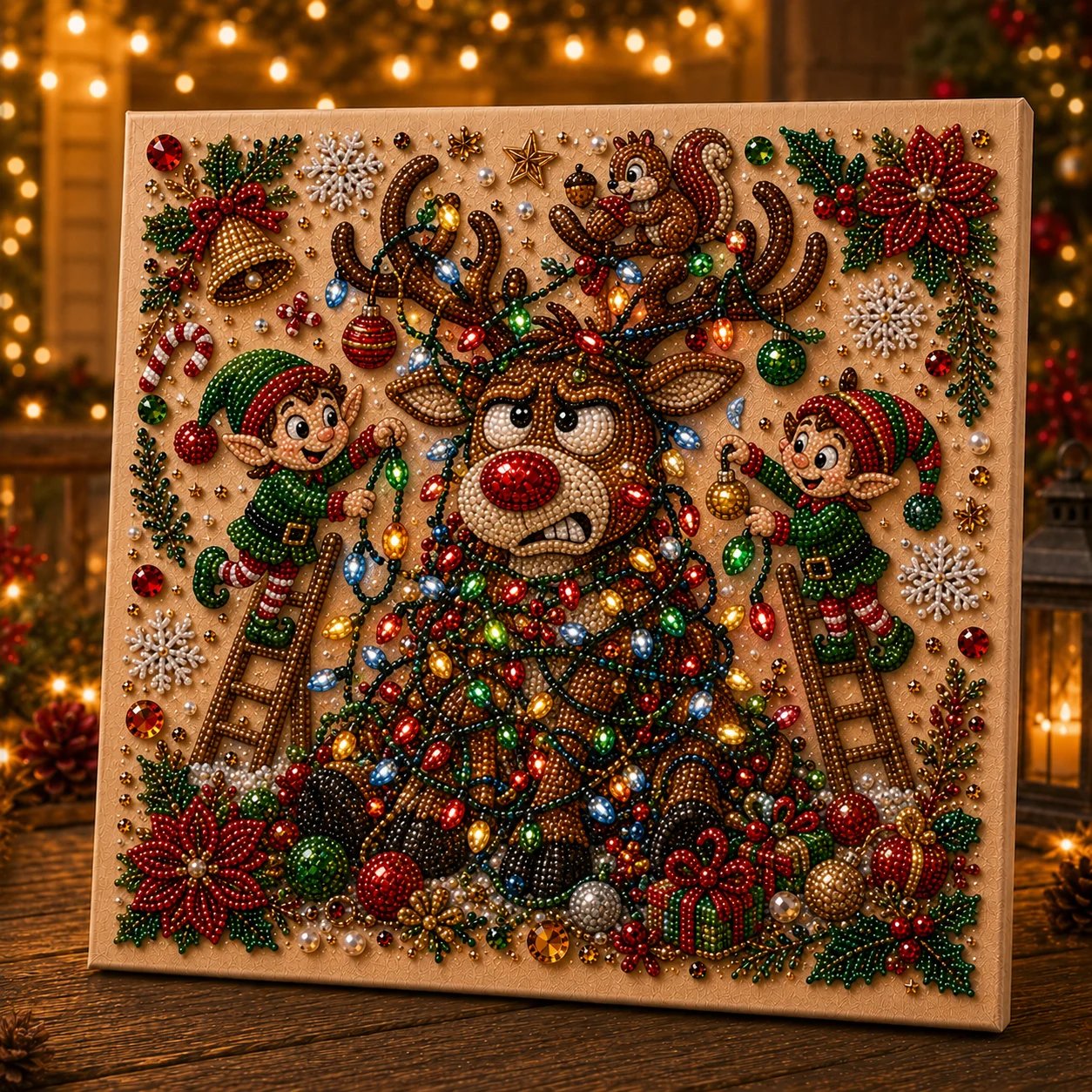 🎄 LAATSTE DAG 49% KORTING – Premium 3D Pearl Absurd Christmas Moments-kunstset | Luxe canvas met flocklaag en krasbestendige, kleurvaste parelkraaltjes – DIY grappige kerstversiering 🎅😂✨