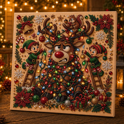 🎄 LAATSTE DAG 49% KORTING – Premium 3D Pearl Absurd Christmas Moments-kunstset | Luxe canvas met flocklaag en krasbestendige, kleurvaste parelkraaltjes – DIY grappige kerstversiering 🎅😂✨