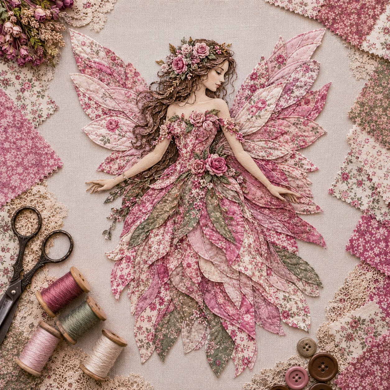 🧚‍♀️🌸 Premium DIY-pakket ‘Fairy Patchwork’ | Hoogwaardige gelaagde stof met bloemenvleugels – DIY handgemaakte fantasiewanddecoratie ✨