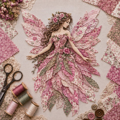 🧚‍♀️🌸 Premium DIY-pakket ‘Fairy Patchwork’ | Hoogwaardige gelaagde stof met bloemenvleugels – DIY handgemaakte fantasiewanddecoratie ✨