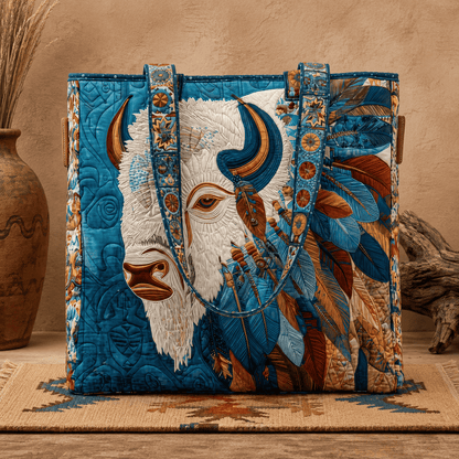 ✨Handgemaakte gewatteerde draagtas — 🎨 Boho-ontwerp met heilige witte buffel, grote, gewatteerde en gevoerde draagtas