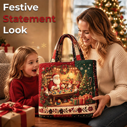 Vintage kerst-draagtas met kerstmanprint | Feestelijke herbruikbare boodschappentas
