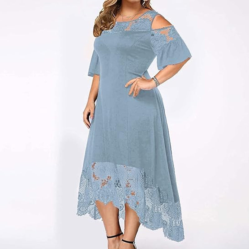 👗Kanten Ruche Jurk Met Korte Mouwen