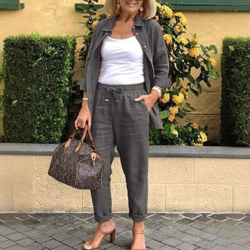 ✨Gratis verzending🎁Effen Casual Tweedelige Set Met Lange Mouwen En Broek