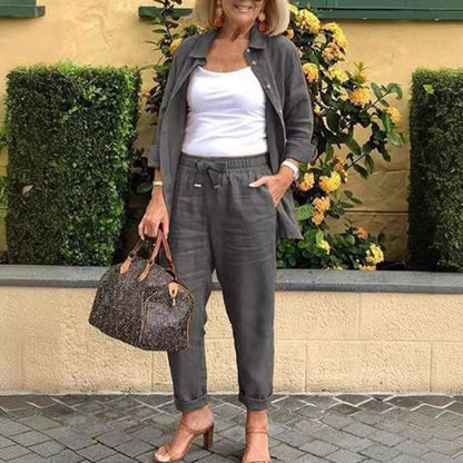 ✨Gratis verzending🎁Effen Casual Tweedelige Set Met Lange Mouwen En Broek