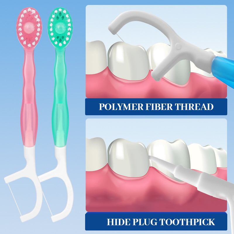 🎁5-in-1 mini-tandenborstel, tandzijde, tongschraper en tandenstokerset