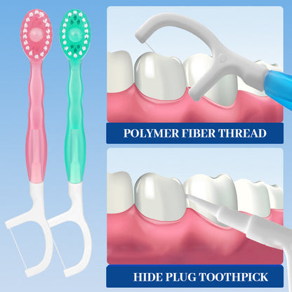 🎁5-in-1 mini-tandenborstel, tandzijde, tongschraper en tandenstokerset