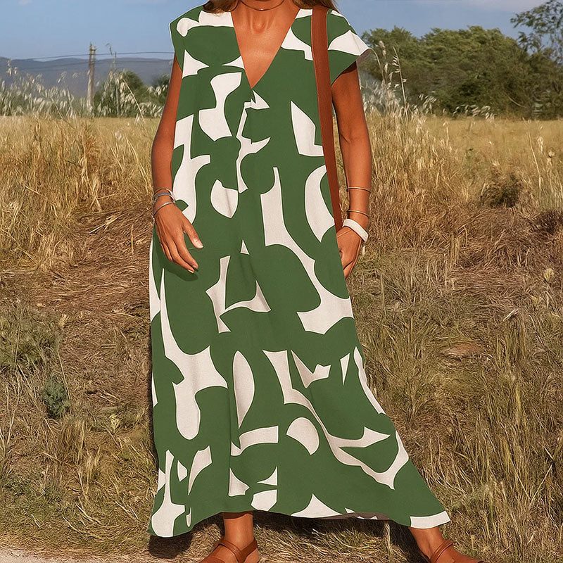 🌟Tijdelijke aanbieding 49% KORTING🥰Geometrische print · V-hals hoge taille lange rok