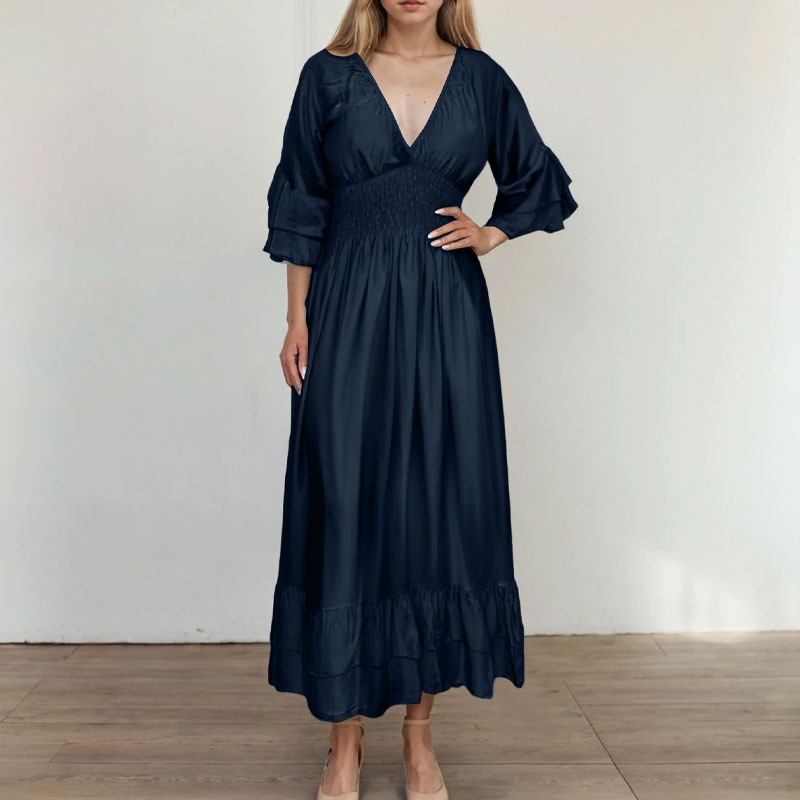 ✨Nieuwe artikelen 35% korting🎁Satijnen V-hals ruchejurk