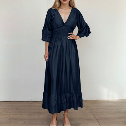 ✨Nieuwe artikelen 35% korting🎁Satijnen V-hals ruchejurk