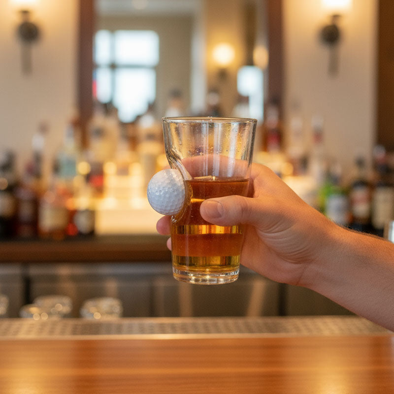 🍺⛳ Stuck-in-Glass Bierglas met Golfbal – Creatief & Uniek