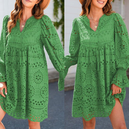 💞Tijdelijke aanbieding 49% KORTING🎁Kanten jurk met V-hals en lange mouwen en kwastjes