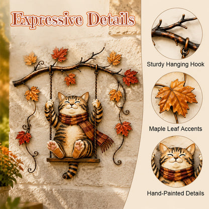 🍁Metalen wanddecoratie met herfstkat🐱