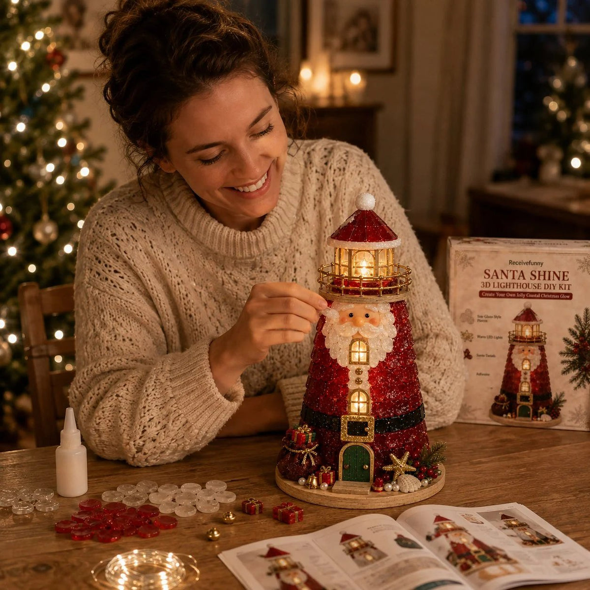 ⏳ Last Day 49% OFF – 🎄Beginner-Friendly DIY Lighted Christmas Character Sea Glass-Style Lighthouse Kit Collection | Complete Kit with Sea Glass-Style Pieces, LED Lights & Step-by-Step Guide Included 💕