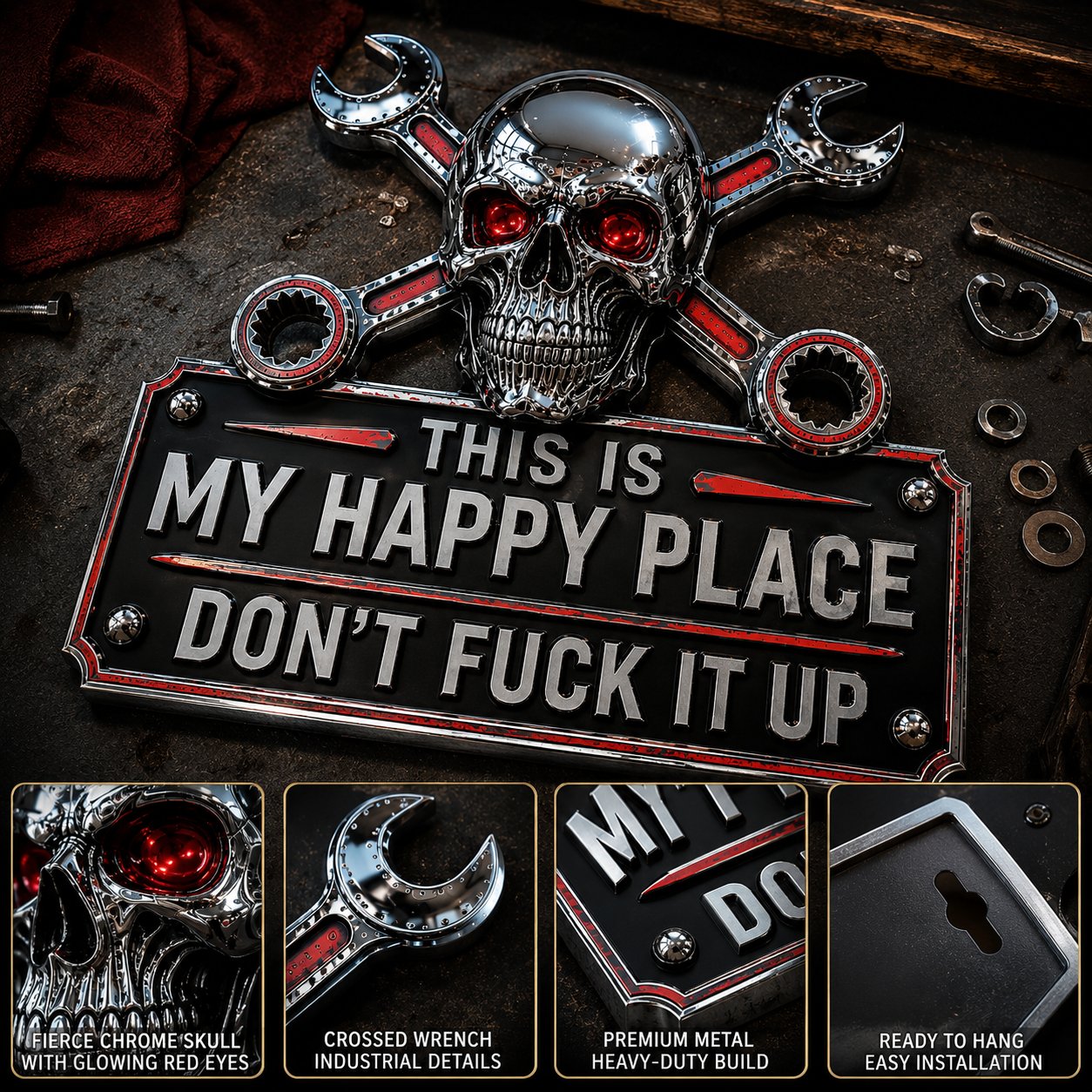 🔥Vaderdag: 49% korting 💀“This Is My Happy Place” - muurbord voor in de garage