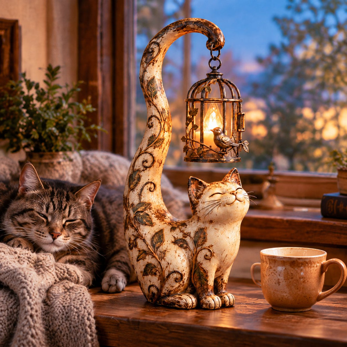 🐈‍⬛Vintage kattenlantaarn-sculptuurlamp – Een kleine bewaker van warmte, herinneringen en gezellige hoekjes✨