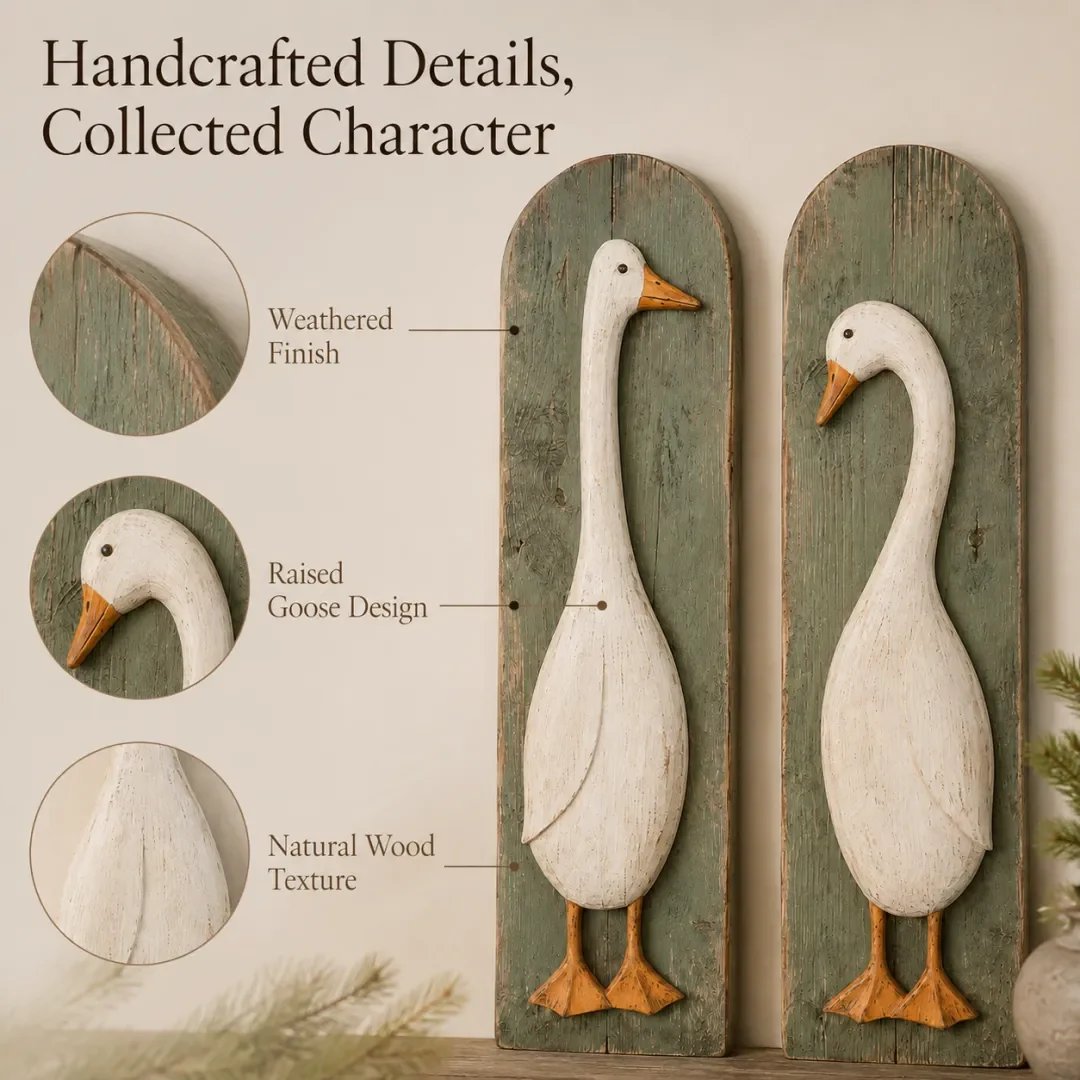 Handgemaakte rustieke wanddecoratie met ganzen, set van 2