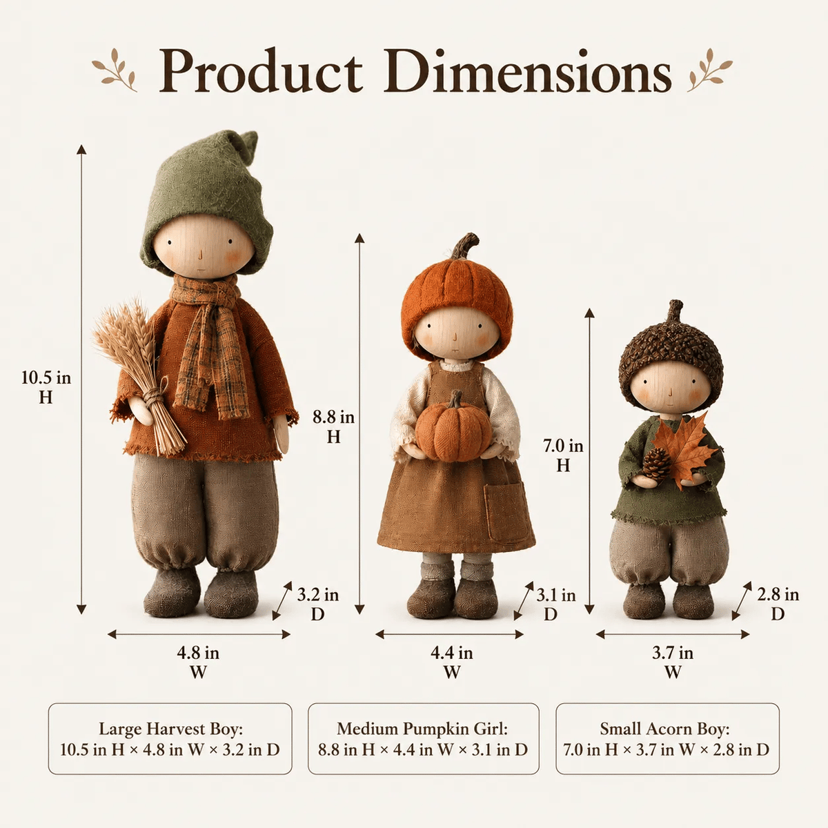 🍁 Set van 3 rustieke herfstfiguurtjes – Mooie oogstdecoratie voor een gezellige herfstsfeer 🍂