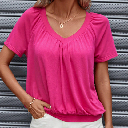 🌸Dames casual geplooide V-hals korte mouw aa