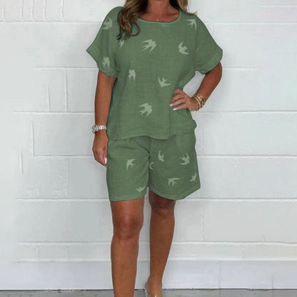 🌸Casual bedrukte katoenen-linnen shorts met korte mouwen