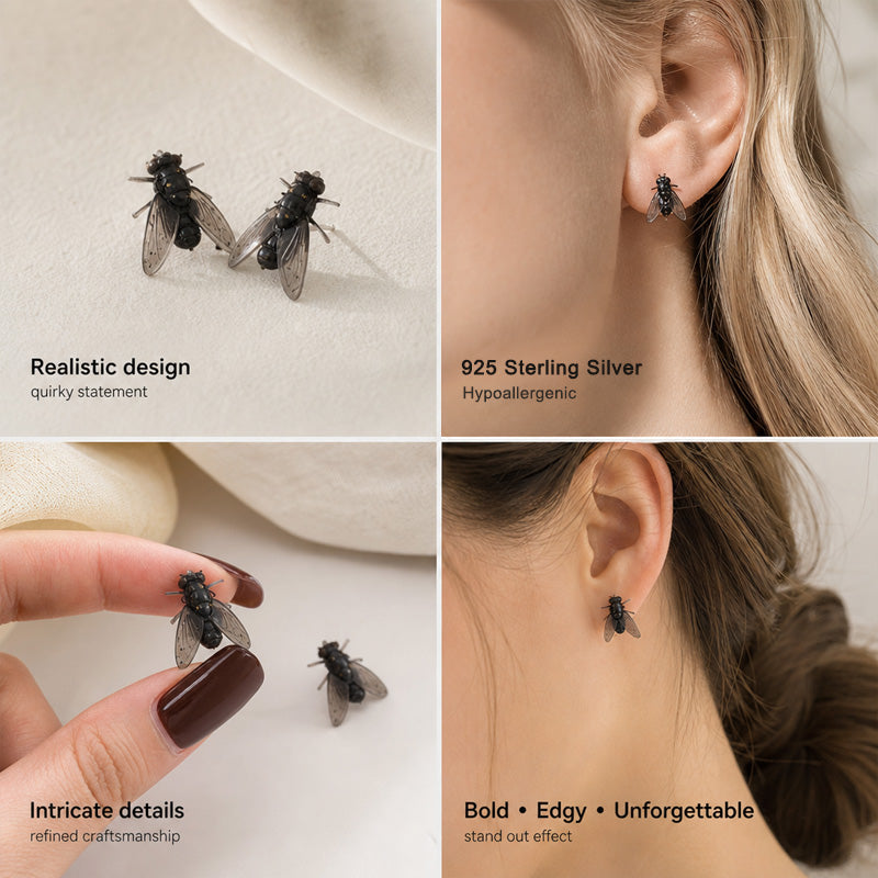 🔥Laatste dag van de kortingen! Realistic Fly Stud Earrings – Quirky Novelty Statement Jewelry