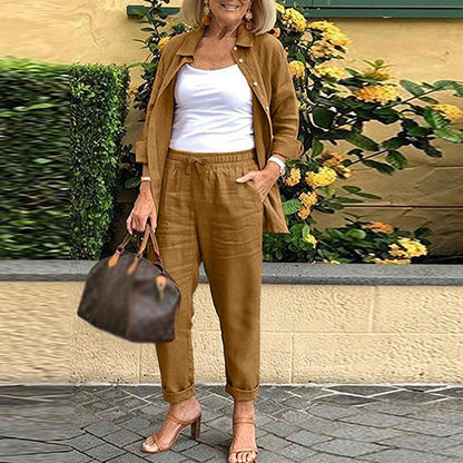 ✨Gratis verzending🎁Effen Casual Tweedelige Set Met Lange Mouwen En Broek