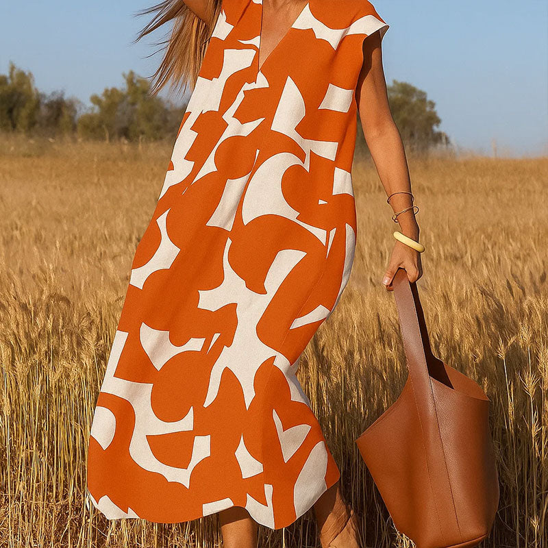 🌟Tijdelijke aanbieding 49% KORTING🥰Geometrische print · V-hals hoge taille lange rok