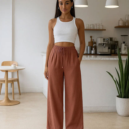 ✨Tijdelijke aanbieding 45% KORTING🎁Linnen Broek Met Trekkoord En Wijde Pijpen