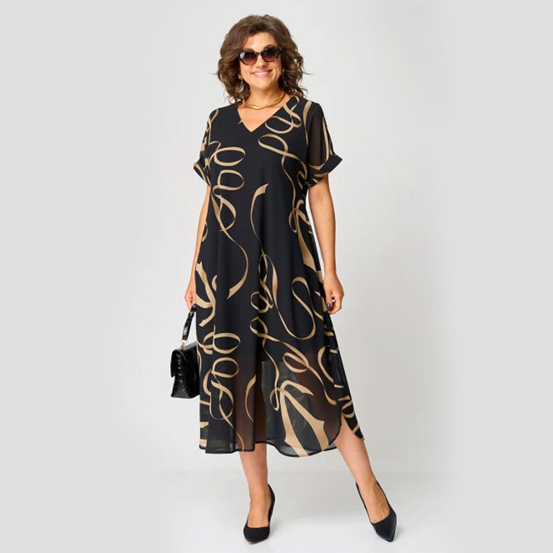 ✨Tijdelijke aanbieding 39% KORTING🎁🌸Bedrukte ontspannen jurk met V-hals