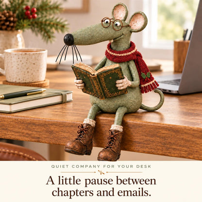 🐭📚 Speelse lezende muis als decoratie op een boekenplank – Vintage beeldje van een boekenliefhebber & gezellige woondecoratie