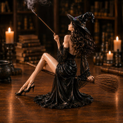 🔥 LAST DAY 49% OFF – 🪄 Gothic Witch Broom Incense Holder | Elegant Broom-Riding Witch Statue with Smoke-Spell Effect for Shelves, Altars & Moody Decor 🖤✨