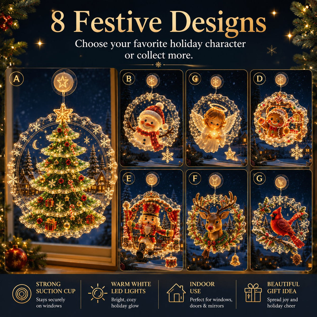 ⏳ Laatste dag: 49% KORTING – 🎄Verlichte kerstversiering voor het raam met zuignap | Warme LED-raamverlichting met dubbellaags ontwerp en diverse feestelijke stijlen ✨