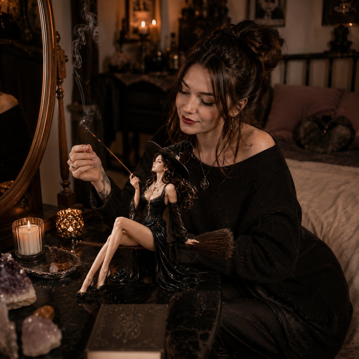 🔥 LAST DAY 49% OFF – 🪄 Gothic Witch Broom Incense Holder | Elegant Broom-Riding Witch Statue with Smoke-Spell Effect for Shelves, Altars & Moody Decor 🖤✨