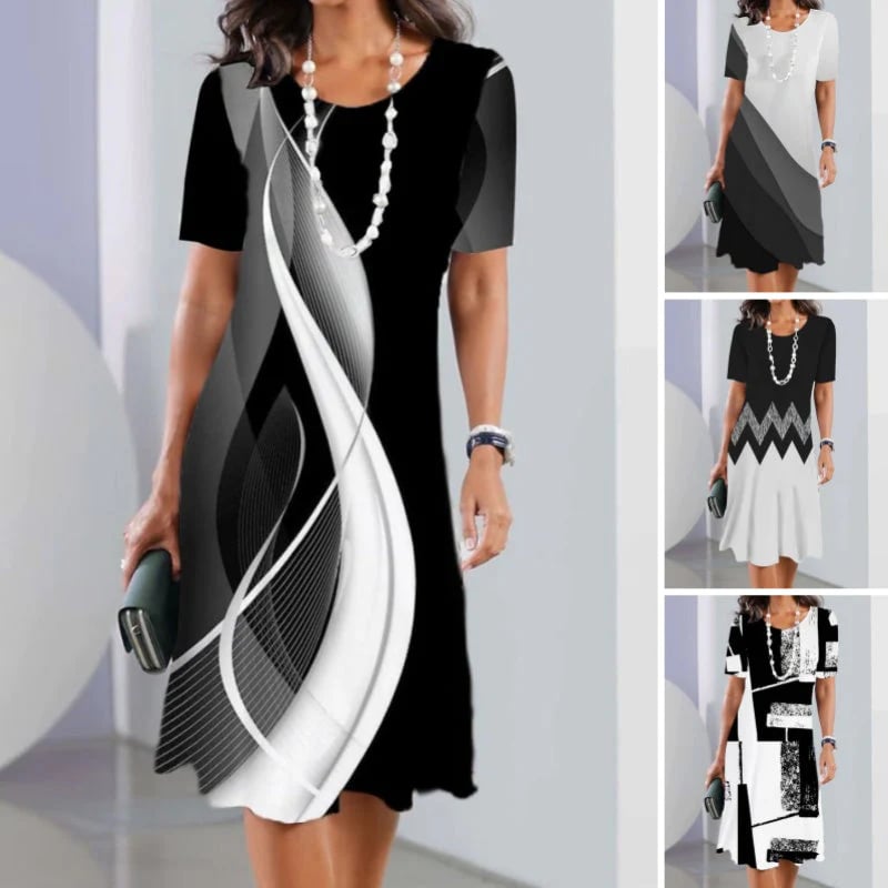 🥰Tijdelijke aanbieding 49% KORTING🎁✨Dames casual jurken met 3D print en ronde halslijn