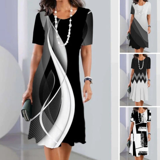 🥰Tijdelijke aanbieding 49% KORTING🎁✨Dames casual jurken met 3D print en ronde halslijn