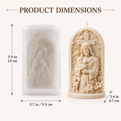 ⏳ 49 % korting – ✝️ 3D-kaarsvormenset „Jezus, de Goede Herder“ | Reliëf met kruis, lam en bloemen voor handgemaakte kaarsen met een religieus thema 🕯️✨