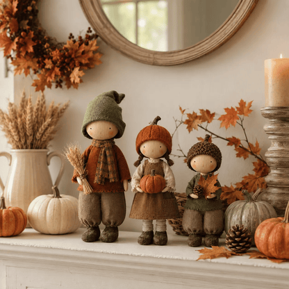 🍁 Set van 3 rustieke herfstfiguurtjes – Mooie oogstdecoratie voor een gezellige herfstsfeer 🍂