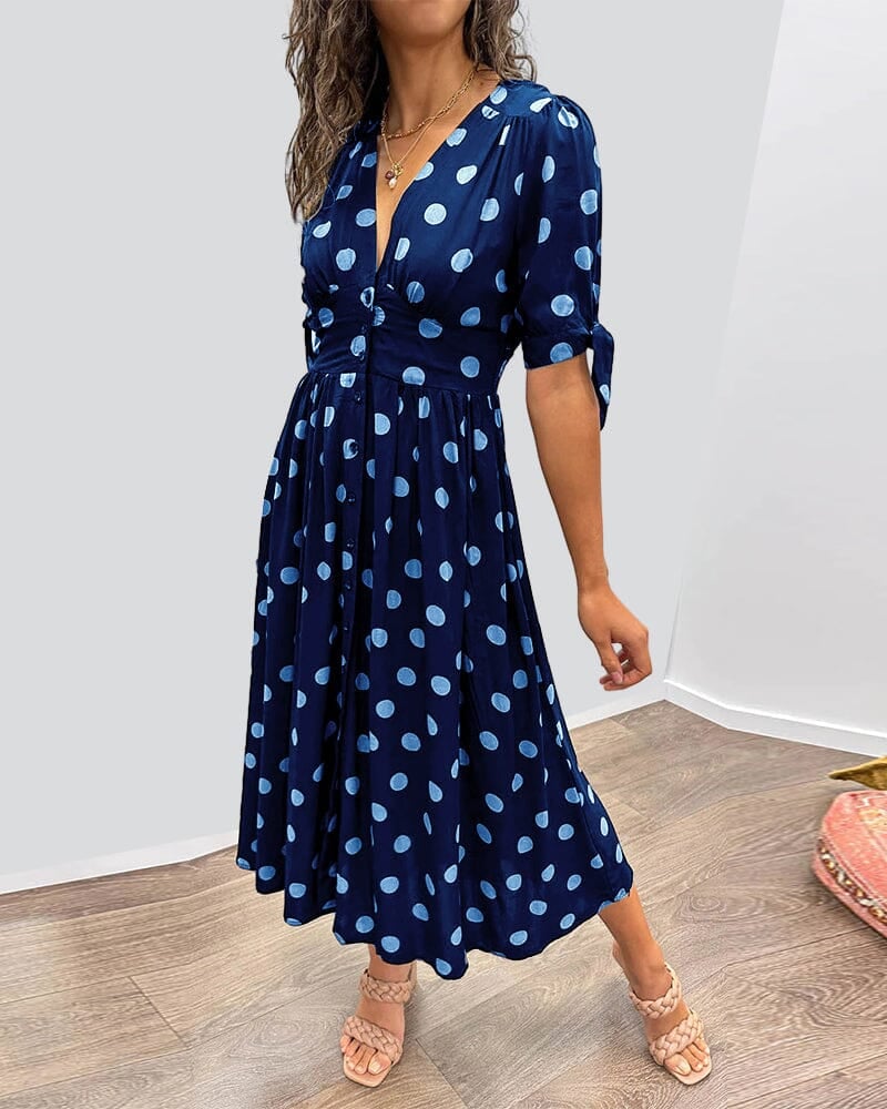🥰Nieuwe producten Hot Sale 45% KORTING🌹Polka Dot-jurk met diepe V-hals