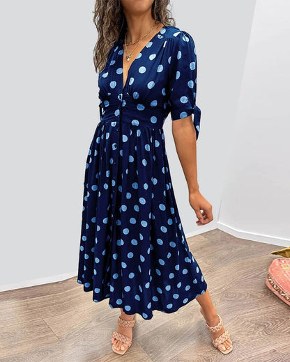 🥰Nieuwe producten Hot Sale 45% KORTING🌹Polka Dot-jurk met diepe V-hals