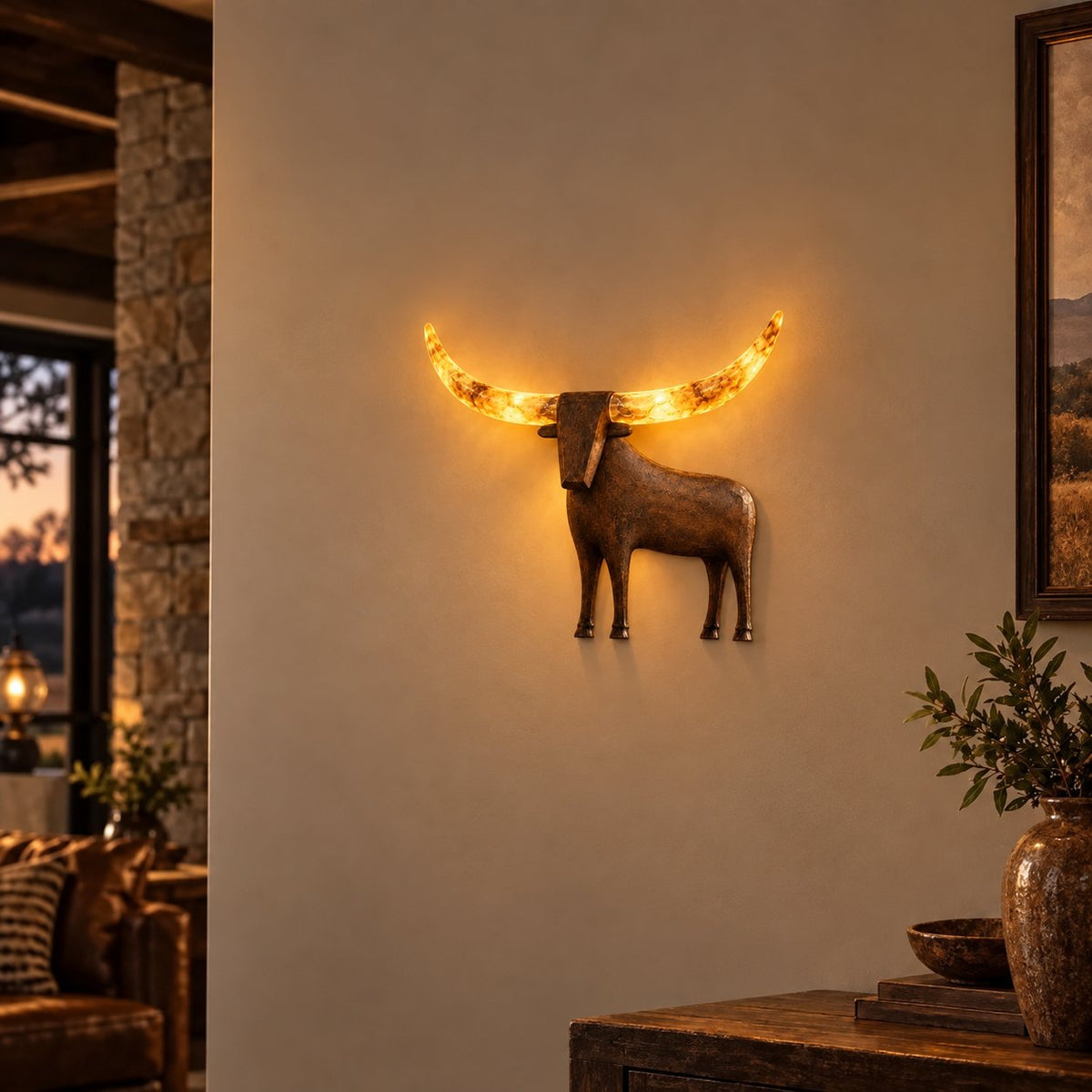 🐮✨Verlichte Longhorn-wandsculptuur – Rustieke western-LED-wanddecoratie🌙