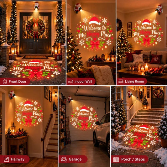 🔥HOT SALE🎅 Santa Christmas Welcome Projector – Festive Holiday Doorway Light with Remote Control ✨