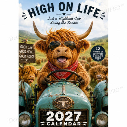 2027 Grappige wandkalender met Highland-koeien | A4-hangkalender | Ontworpen door Isabel Kline