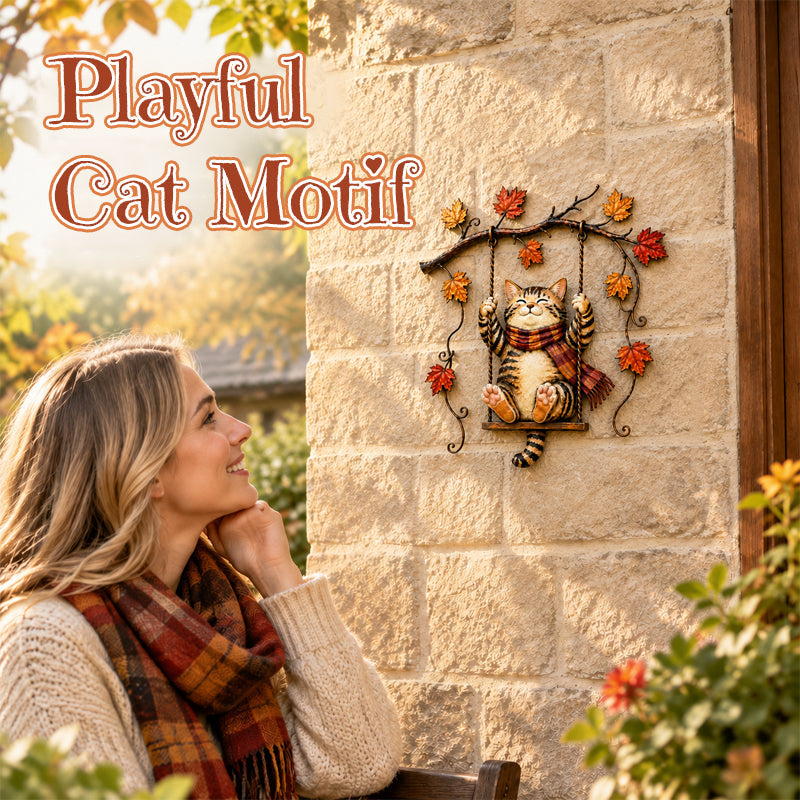 🍁Metalen wanddecoratie met herfstkat🐱