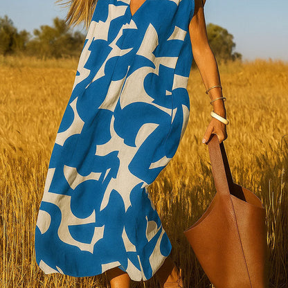 🌟Tijdelijke aanbieding 49% KORTING🥰Geometrische print · V-hals hoge taille lange rok